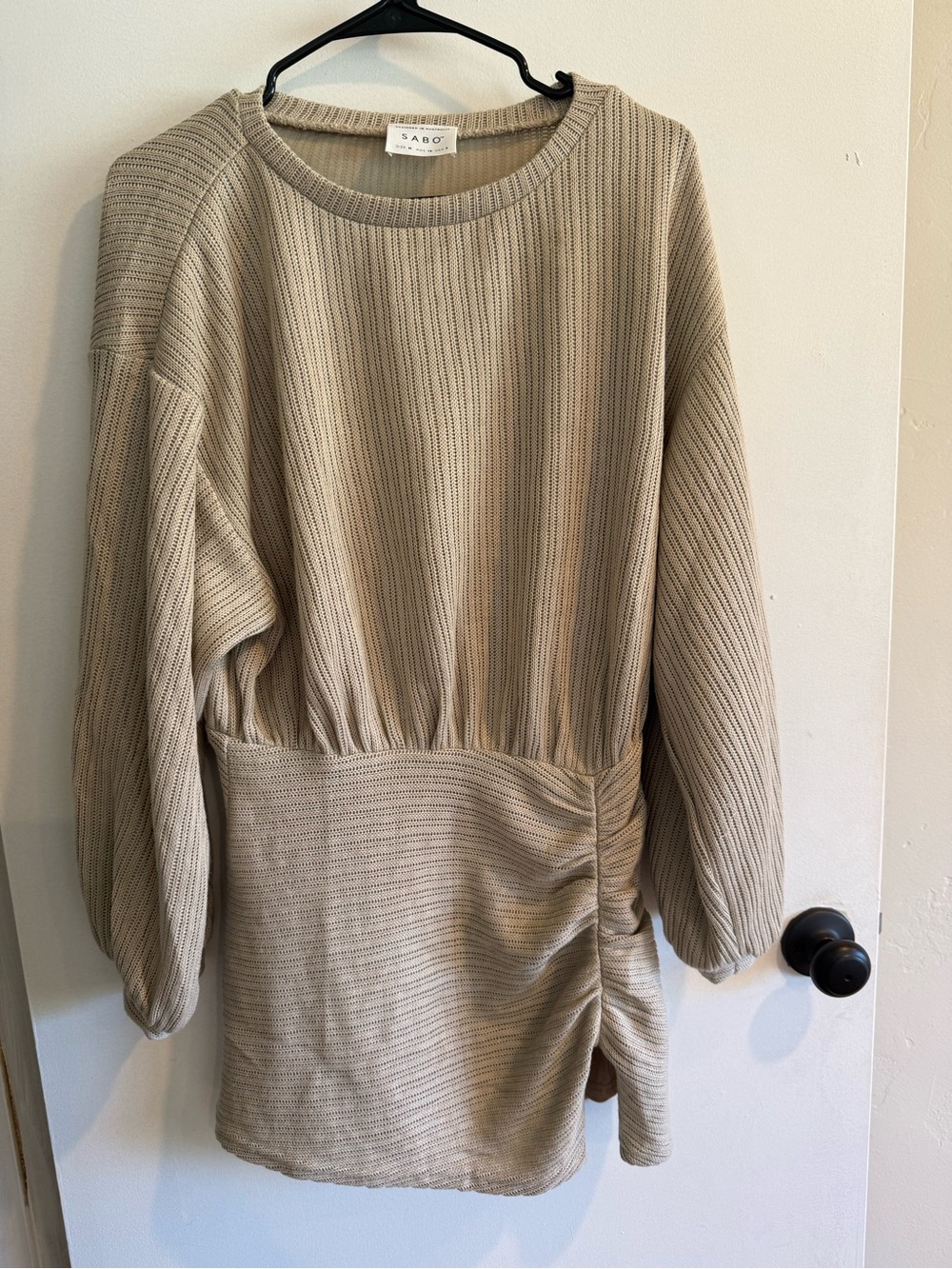Sabo Skirt Beige Ribbed Long-Sleeve Knit Dress